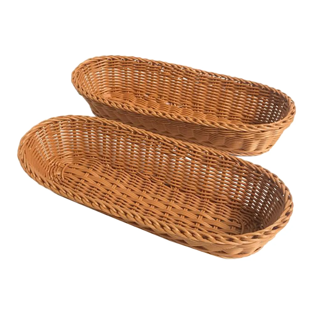 

2pcs Imitation Rattan Woven Baskets Storage Kitchen Organizers Fruit Vegetable Bread Holders Household Food Storage Containers