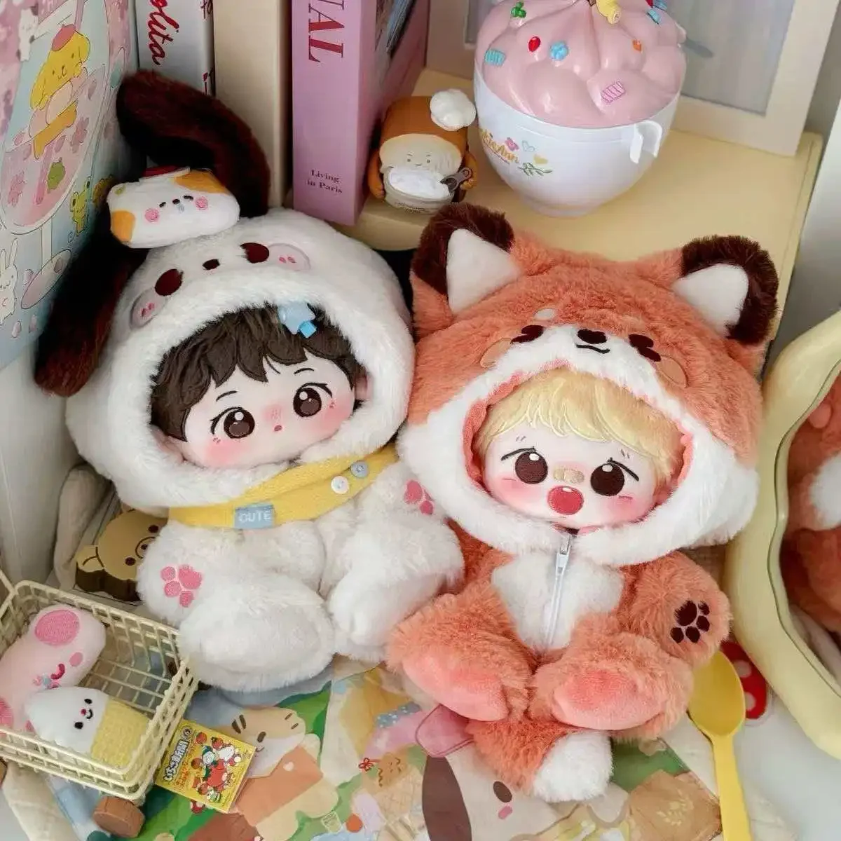 Ubranka dla pluszowych lalek 20 cm, kombinezon zwierzęcy, uroczy kostium lisa i króliczka dla lalek bawełnianych 20 cm, uniwersalne akcesoria odzieżowe dla lalek