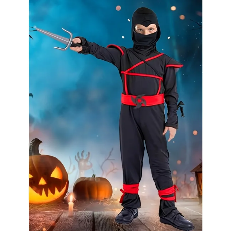 Jungen japanische Krieger Kostüm, Cartoon Samurai Halloween Outfit, Kinder Party Performance Kleidung mit Zubehör