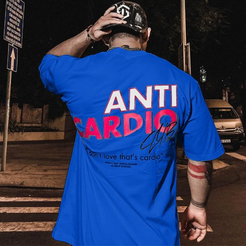 summer ANTI CARDIO Oversized sports t shirt short sleeves cotton t shirt Gym Fitness Male Training Workout Cotton Tees Tops image 5