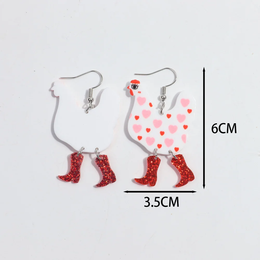 Funny Acrylic High Heels Hen Dots Pendant Earrings for Women Girls Cartoon Animal Printing Chicken Drop Earrings Jewelry Gifts