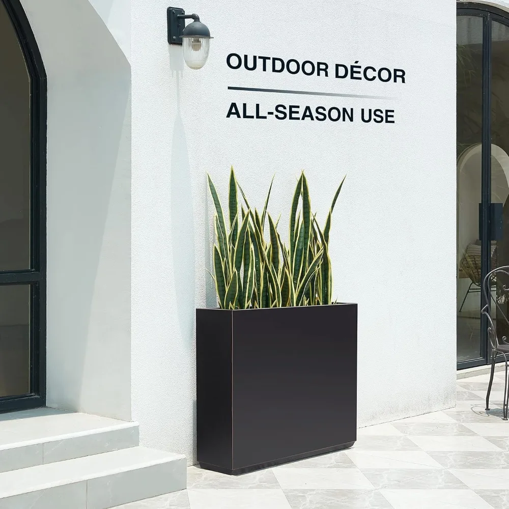 Тяжелый ящик для цветов на открытом воздухе, высокий разделитель с черным и золотым ободом, долговечная металлическая отделка, ручная работа для прочного сада