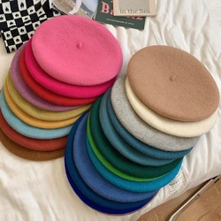 Elegant Wool Beret Hats Women Winter French Hat Girls Solid Trendy Spring Autumn Beret Hat for Women Warm Felt Street Berets