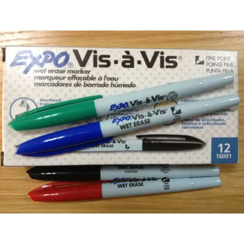 

3pcs Sharpie EXPO 16074 Vis-A-Vis Wet Erase Water-based Markers for Film PCB Fine Point Black Green Blue Red Marker Pen