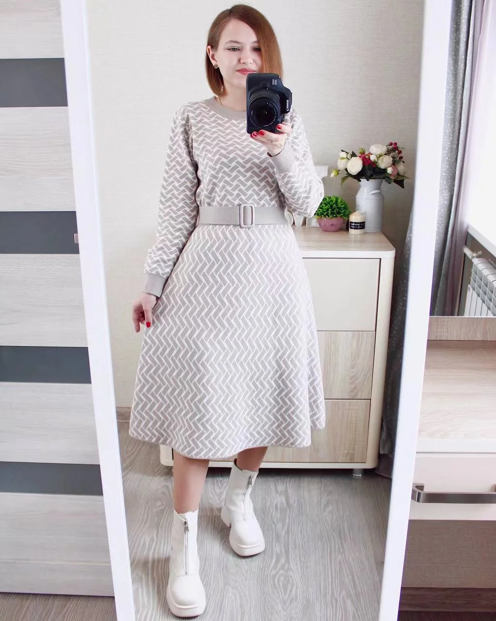 GIGOGOU Luxury Jacquard Women Long Knit Sweater Dress CHIC Autumn Winter A Line Dresses With Belt Pleated Maxi Midi Party Dress