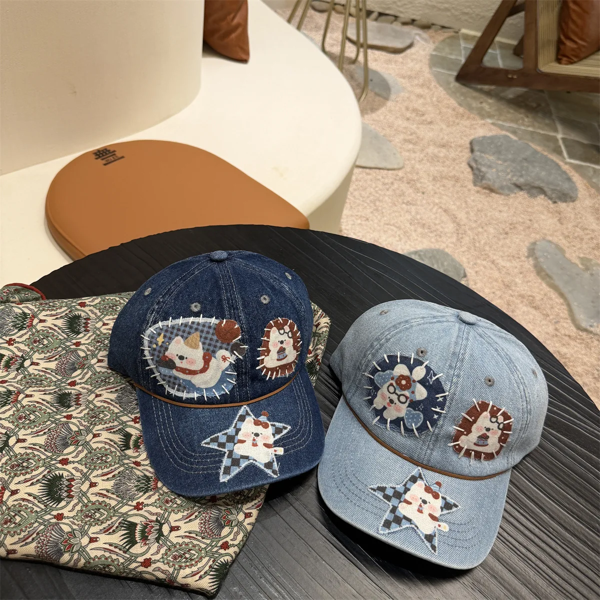 Cartoon puppy sticker denim baseball cap women's spring and summer fashionable personality hot girl sweet cool outdoor sunshade