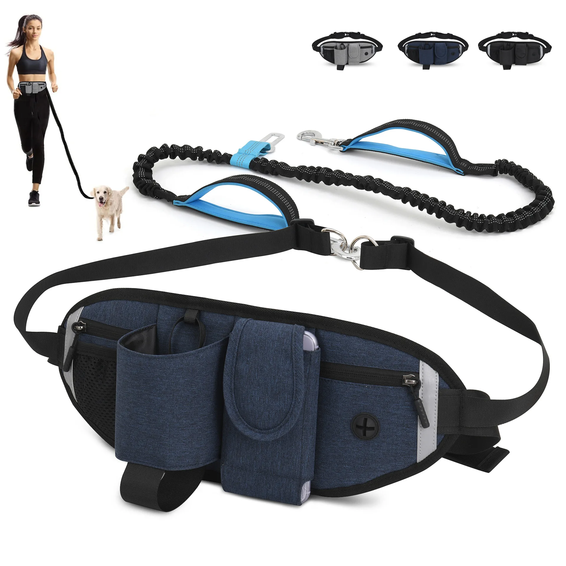 Running sports multi-functional waterproof pet waist bag for outdoor shock resistance and elastic dog walking waist bag