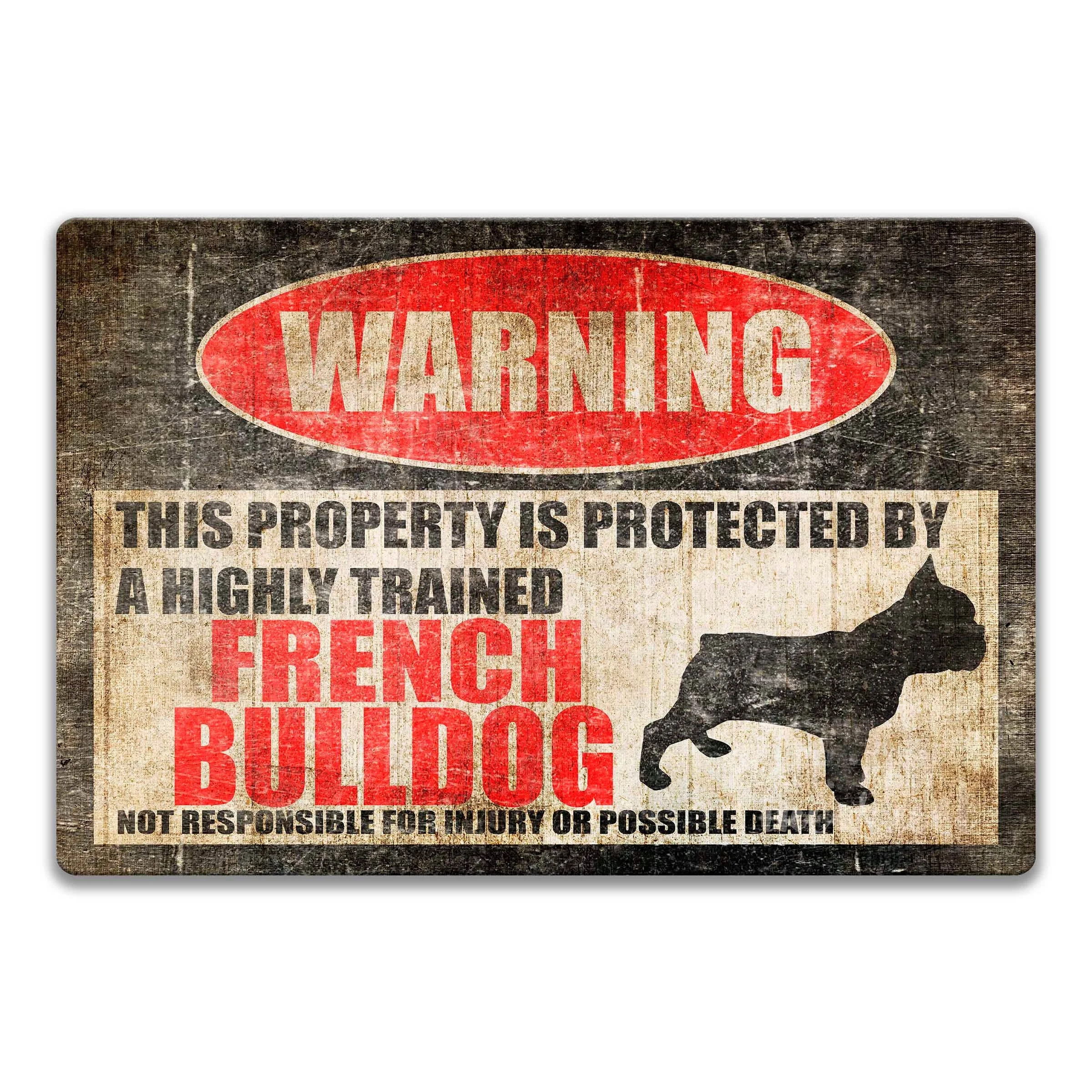 French Bulldog Sign Funny Beware of Dog Warning Danger Metal Tin Sign Vintage Home Room Gate Garage Garden Reminder Decoration