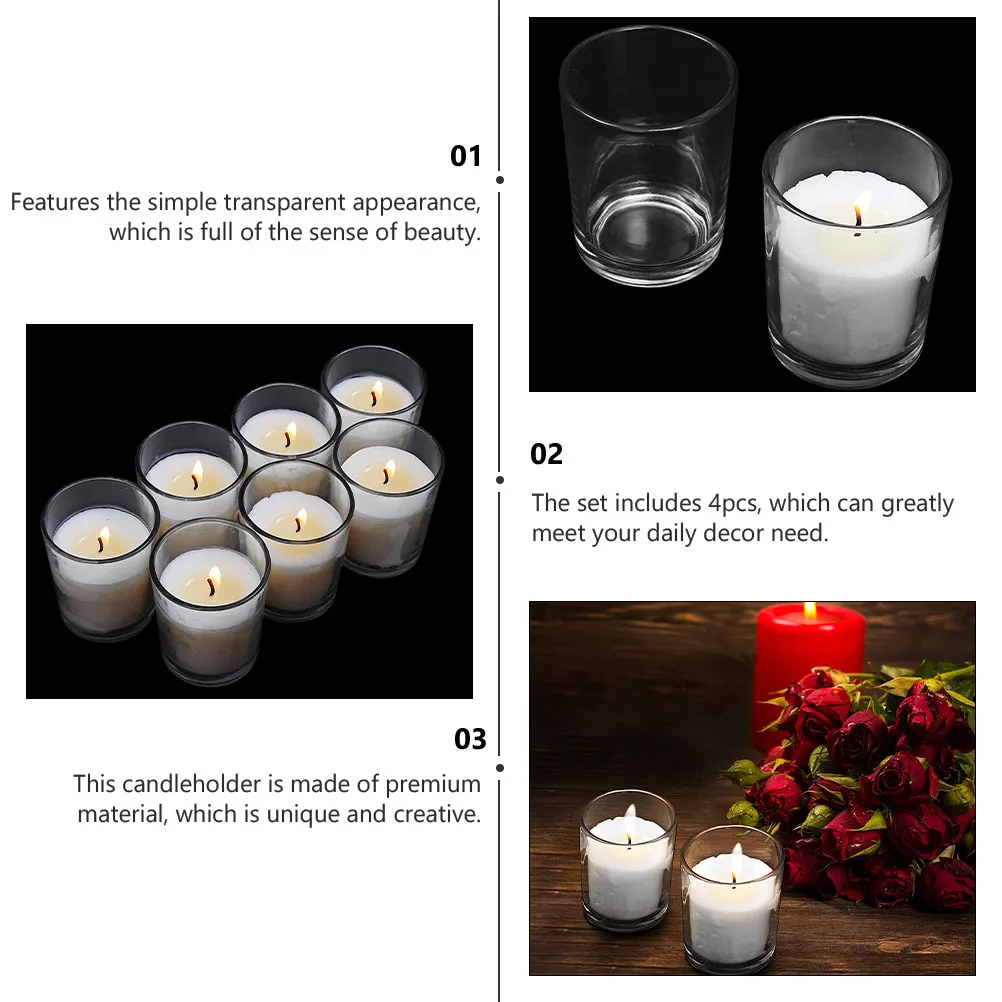 

4 Pcs Glass Cup Container Candlestick Dining Room Table Decor Scene Layout Candleholder Transparent Adornment Desktop
