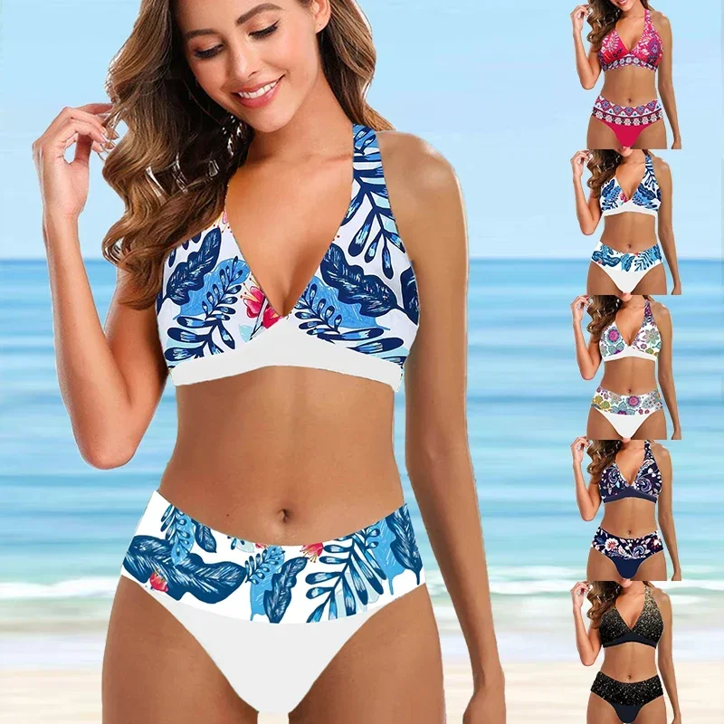 

Women's Fashion Leaf Printed Swimsuit Two Piece Swimsuit Swimsuit Swimwear Bikini Casual Beachwear S-6XL