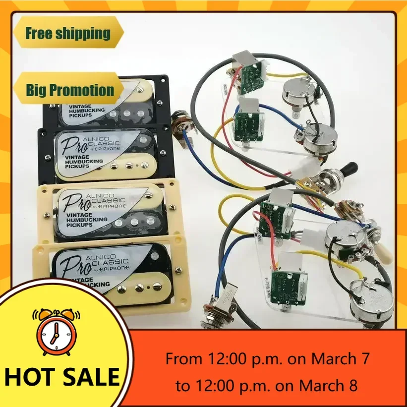 

QXue Music Store-Pickups Humbucker Standard Classic Alnico Bucker PRO Guitar Pickups Zebra 4C with Wiring Harness