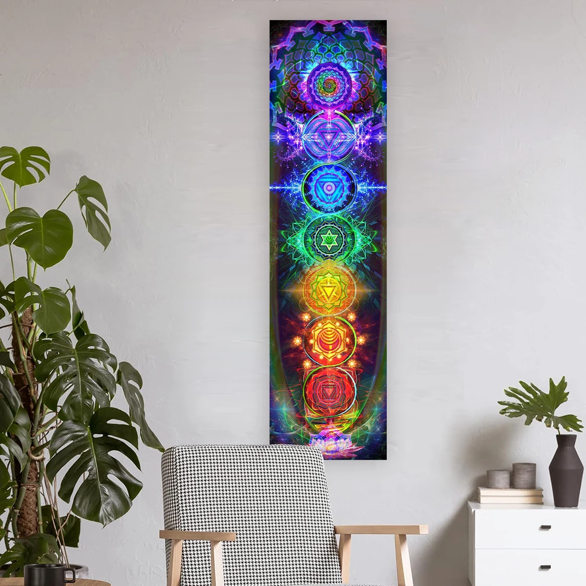 Rainbow Wall Decoration Chakras Tapestry Yoga Meditation Tapestries Wall Hanging For Bedroom Home Decor BLack Art Taprstry