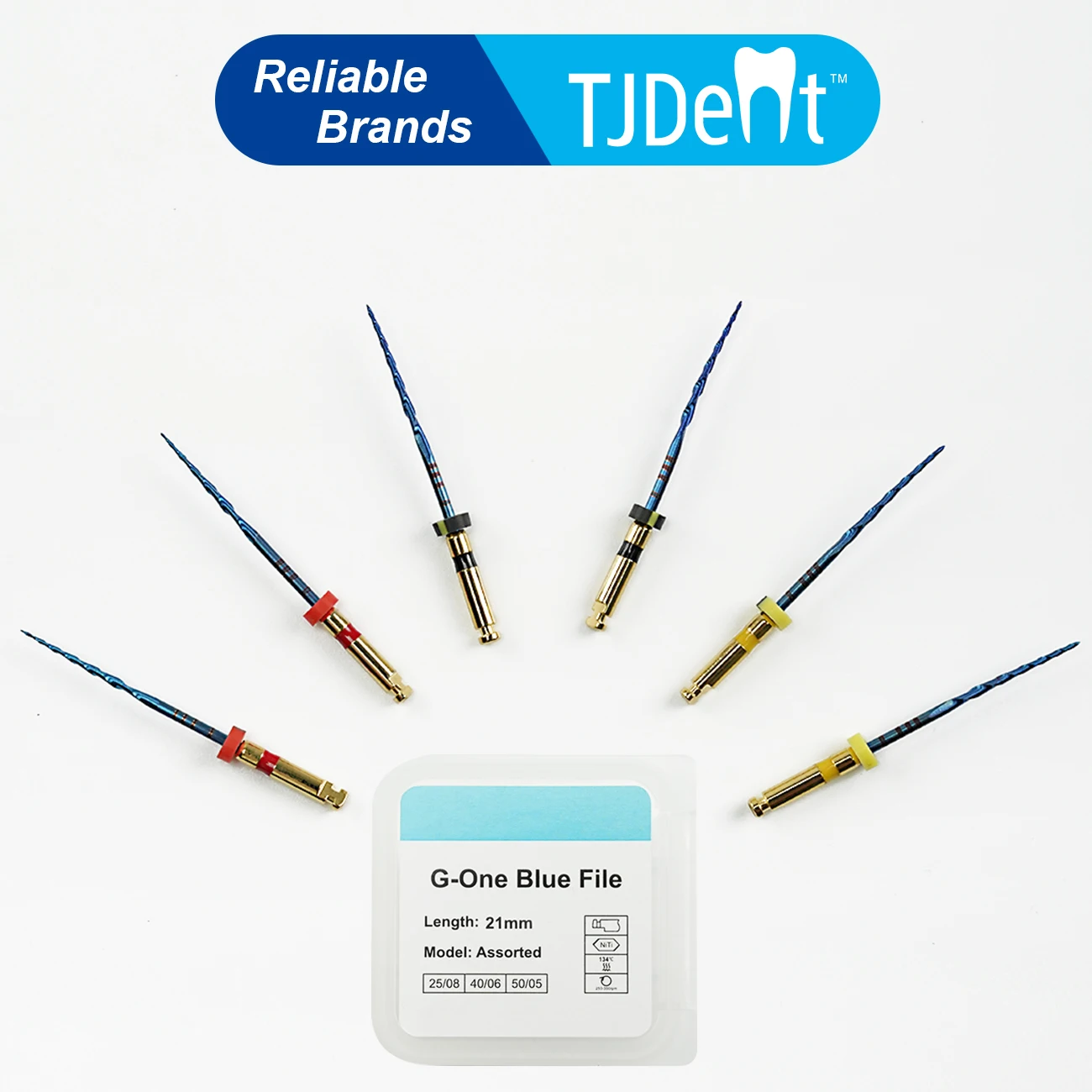 

TJDent 6Pcs/Box Dental G-One Blue File Heat Activated Endodontic Rotary Files NiTi Super 21mm Assorted Treatment Dentistry Tools