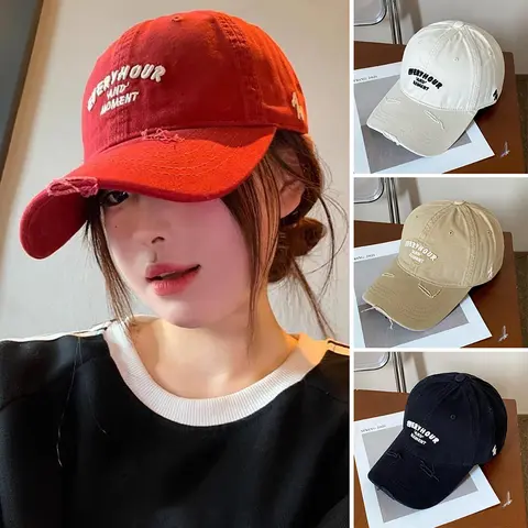 RICYGVM Red Baseball Hat For Women Embroidery Letter Duck Tongue Cap Outdoor Sport Sunshade Visors Unisex Solid Color Peaked Hat