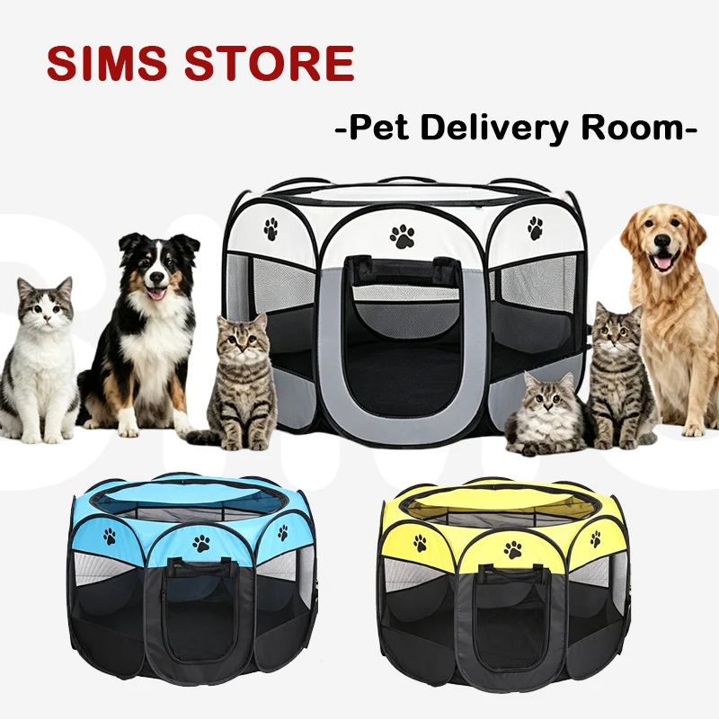 Caseta Plegable para Parto y Recuperación de Gatos y Perros, con Protección Contra Arañazos, Corral de Aislamiento y Nido de Gestación
