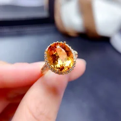 Natural Yellow Citrine Quartz Adjustable Ring 925 Silver 15x12mm Citrine Faceted Clear Bead Wealthy Stone AAAAA