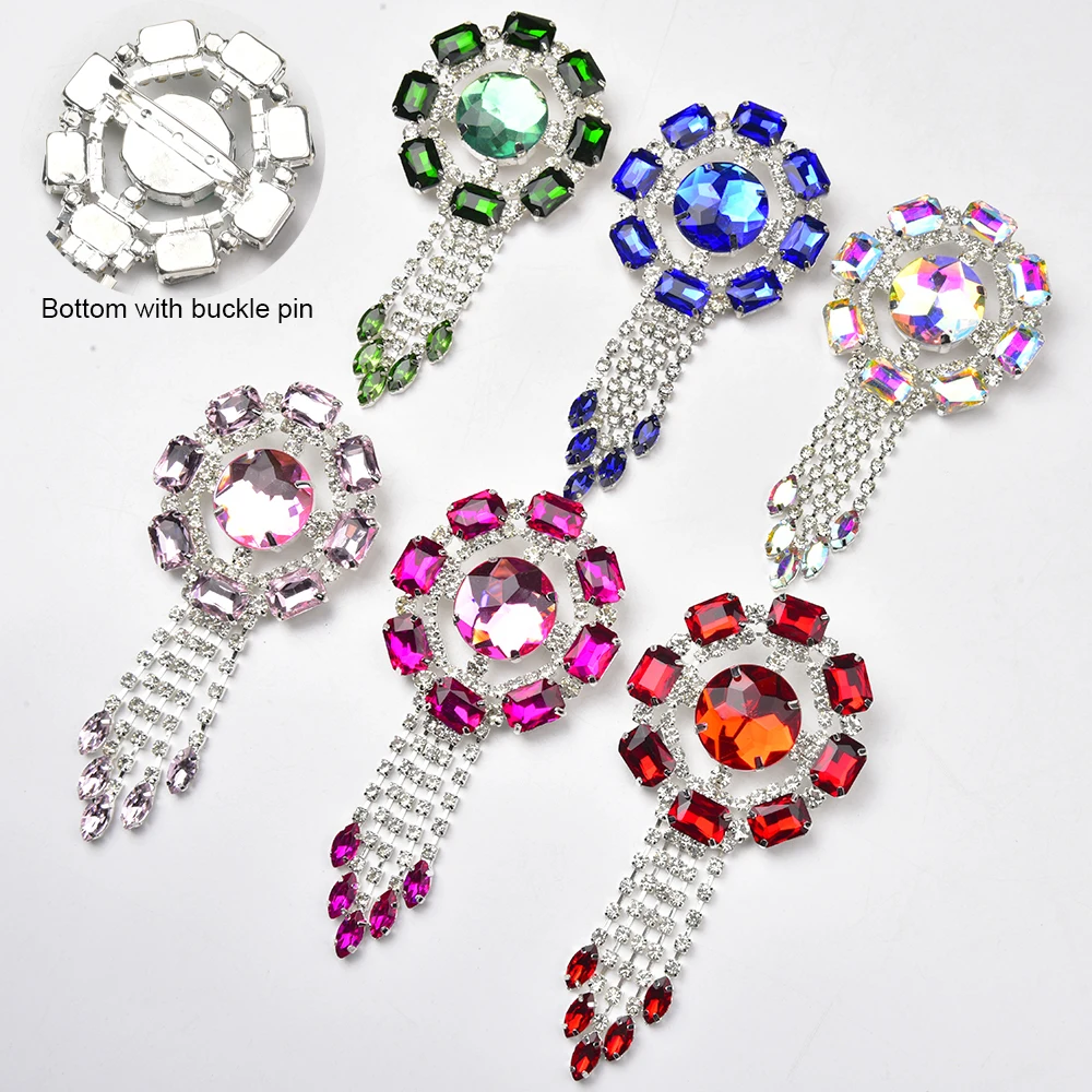 9 Color Crystal Rhinestone Tassel Shiny Round Brooches Pins For Women Sweater Coat Decorations Wedding Bridal Accessories