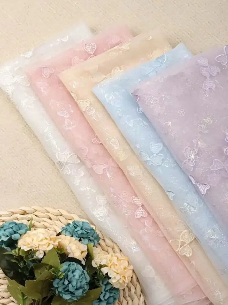 

5 Colors Pink Bow embroidered lace fabric beautiful Flower bow tulle For Wedding Party Dress Tutu Dress Prom Gown 1 yard