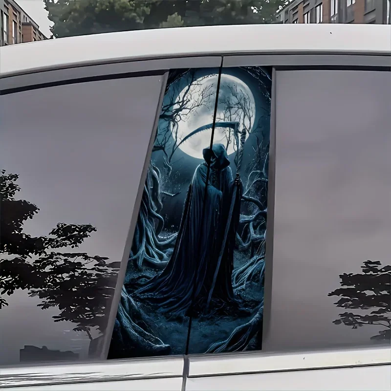 Pack of 2 B-pillar Decals: Grim Reaper and Ghoul Themed Scratch Resistant Vehicle B-pillar Stickers for car exterior trim
