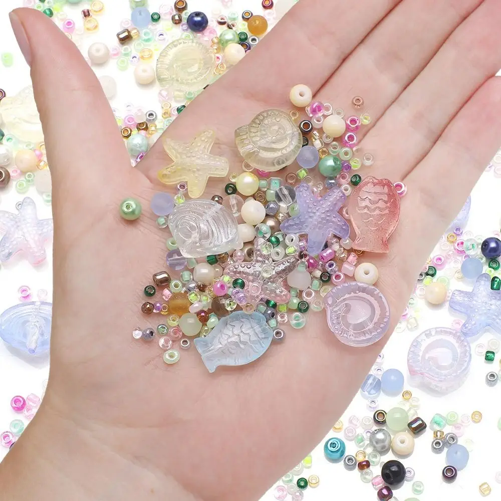 45g Perline sfuse con motivo misto Pesce di vetro Stelle marine Lumache Conchiglie Materiale fatto a mano Perline multicolori sfumate