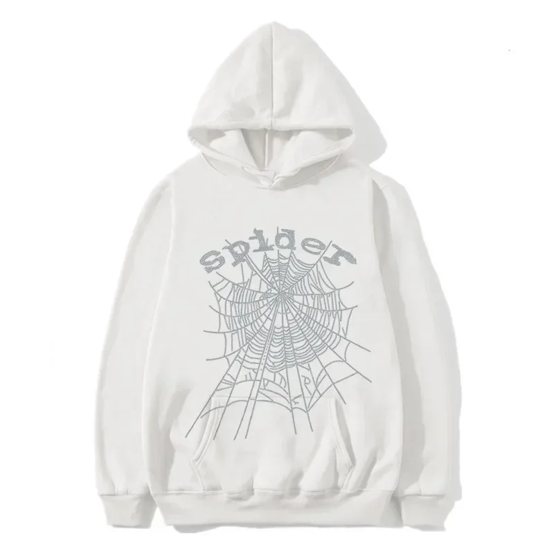 

Autumn/Winter Street Punk Vintage Hoodie Spider Web Print Fleece Warm Hip Hop Fashion Letter Y2k Men's and Women's Sports Hoodie