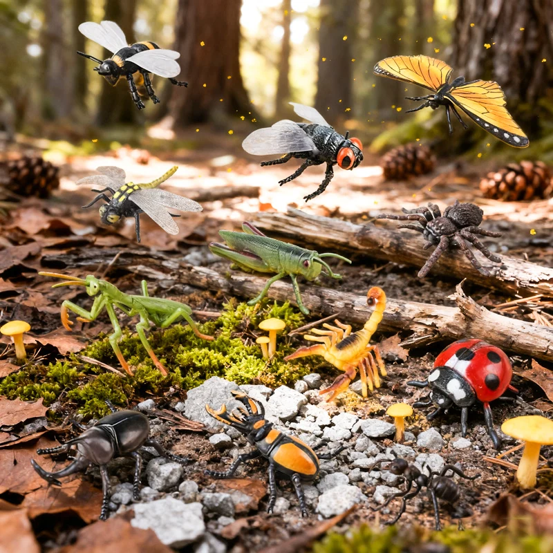Oenux Insect Animals Model Figurine Butterfly Ant Dragonfly Spider Bee Mantis Scorpion Action Figures Educational Kid Toy Gift