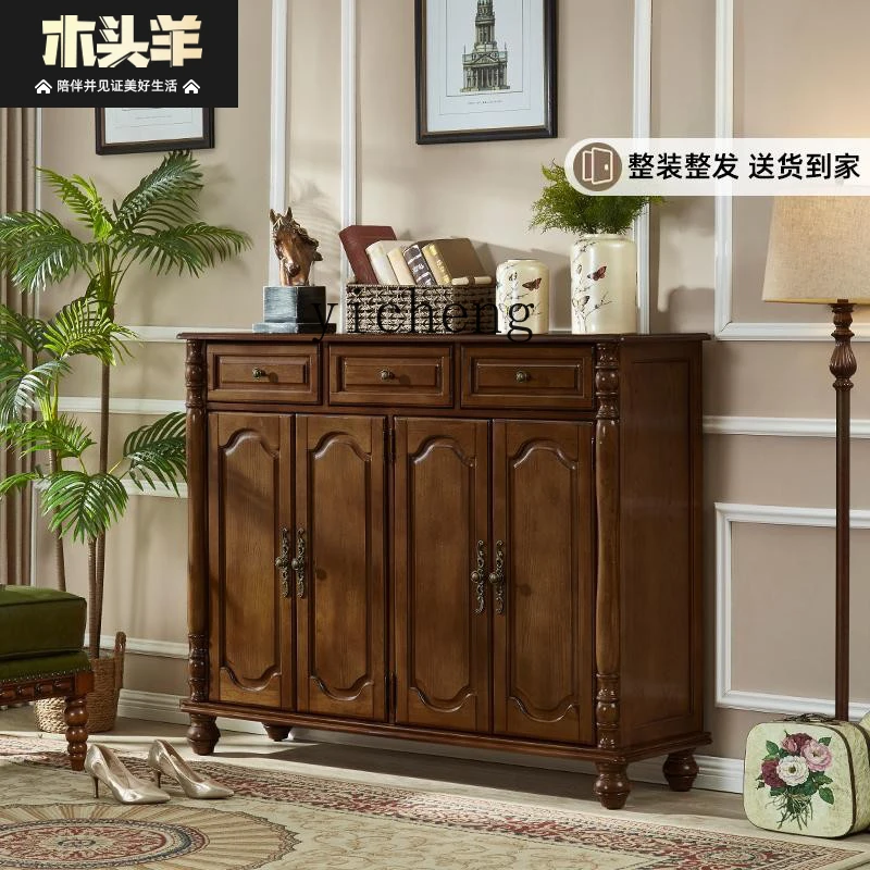 

ZYA Retro Solid Wood Four-Door Shoe Cabinet Large Capacity Storage Organizer Hallway Storage Cabinet