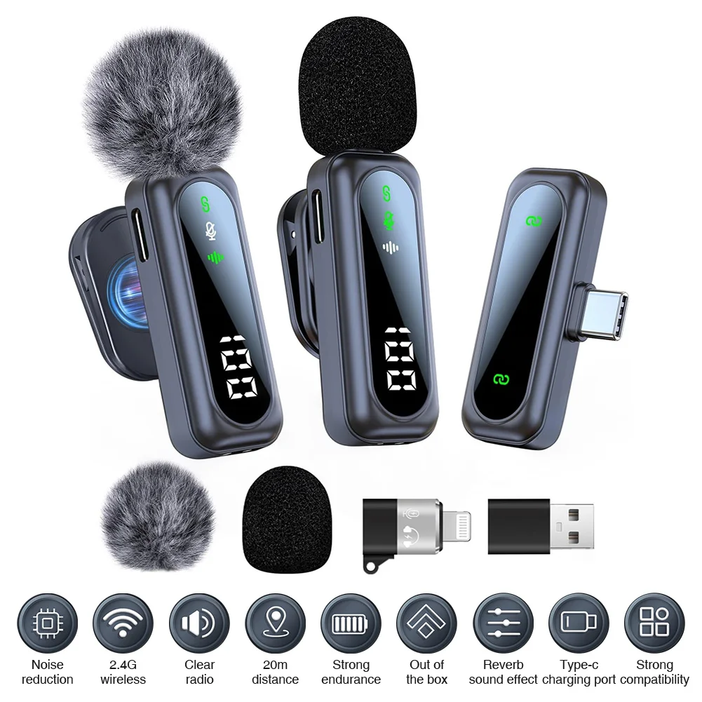 

2 мини-микрофона с магнитным креплением, беспроводной микрофон с шумоподавлением, подключение Plug and Play, для iPhone/Android/ПК