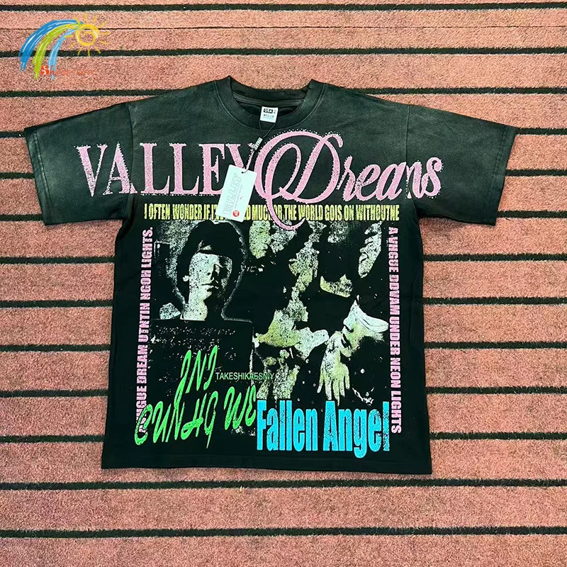 

Футболка VALLEY DREAMS с розовыми буквами и логотипом со стразами, винтажная потертая черная футболка с поврежденными отверстиями Vale, хлопковые свободные топы