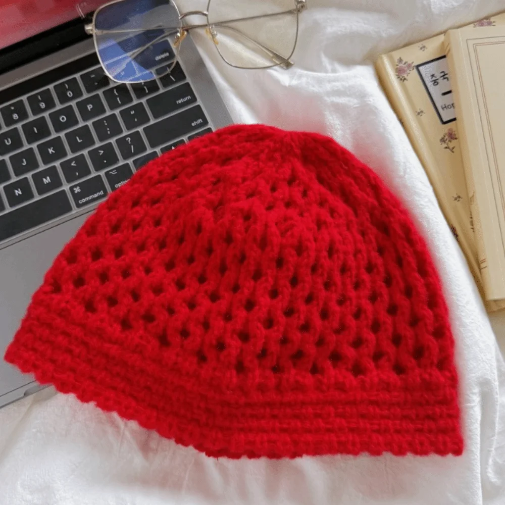 

Fashion Bohemian Style Knitted Beanies Hat Thin Hollow Out Crochet Pullover Hat Korean Breathable Weave Cap Outdoor