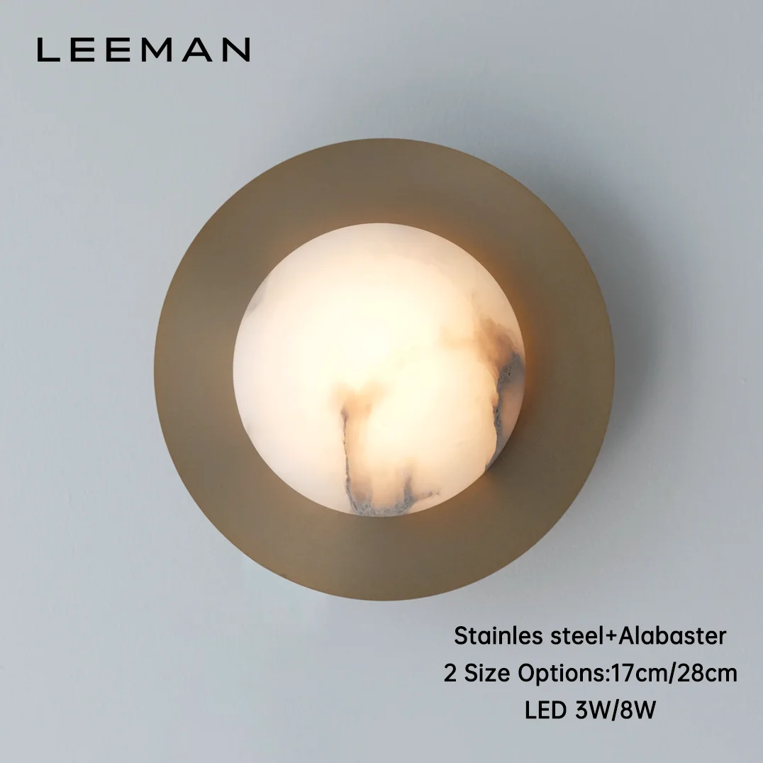 Luxury Modern Round Wall Sconce Light Alabaster Interior Deco Art Wall Light Marble for Bedroom Bathroom Corridor Restaurant
