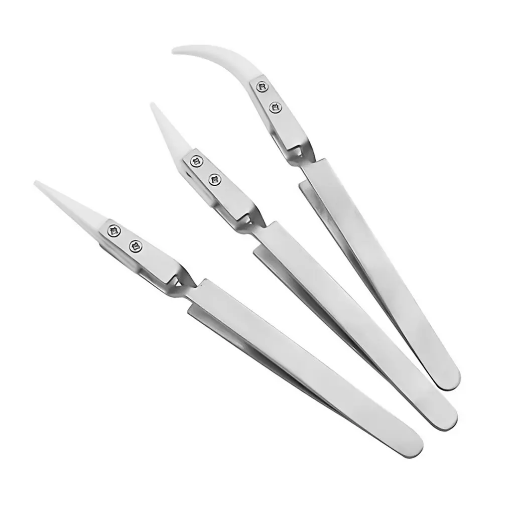 Керамический пинцет прямой направленный для пайки электроники с ручкой из нержавеющей стали серебра, прецизионный ручной инструмент