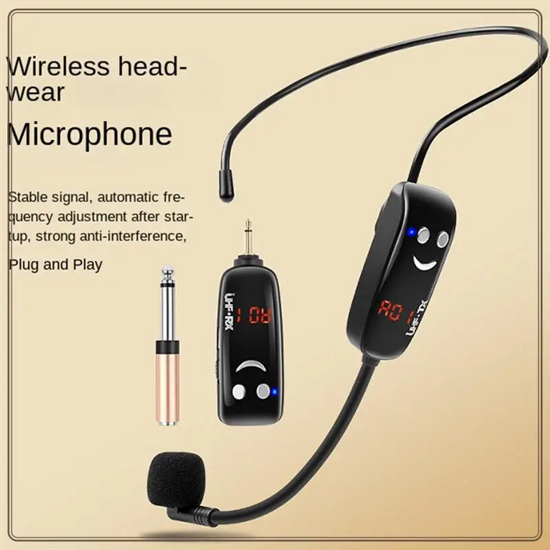 

Reliable-UHF Wireless Microphone Head Wearing Headset Digital Display Mic Headset Little Bee Loudspeaker Teaching Microphone,UHF