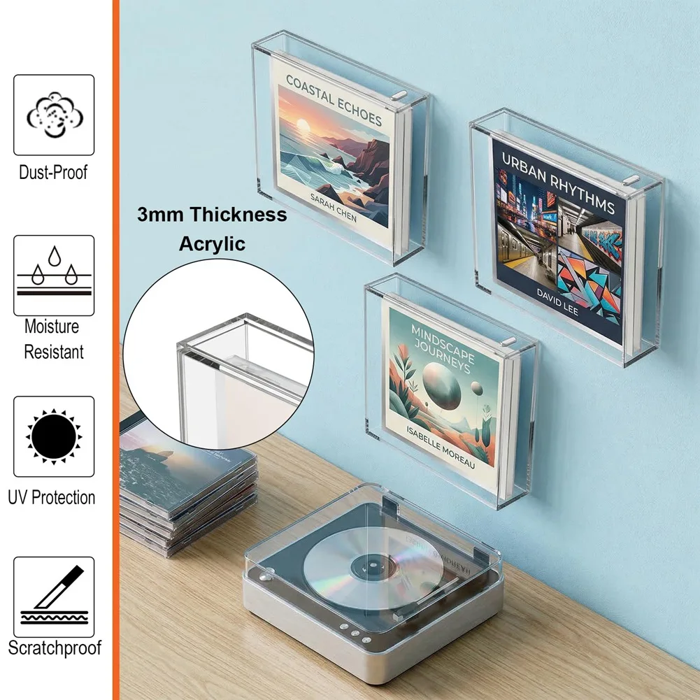 (DT37) CD Jewel Case Holder Wall Mount Protector for Single & Double Disc CD Box Display Frame Shelf, Acrylic CD Display Case
