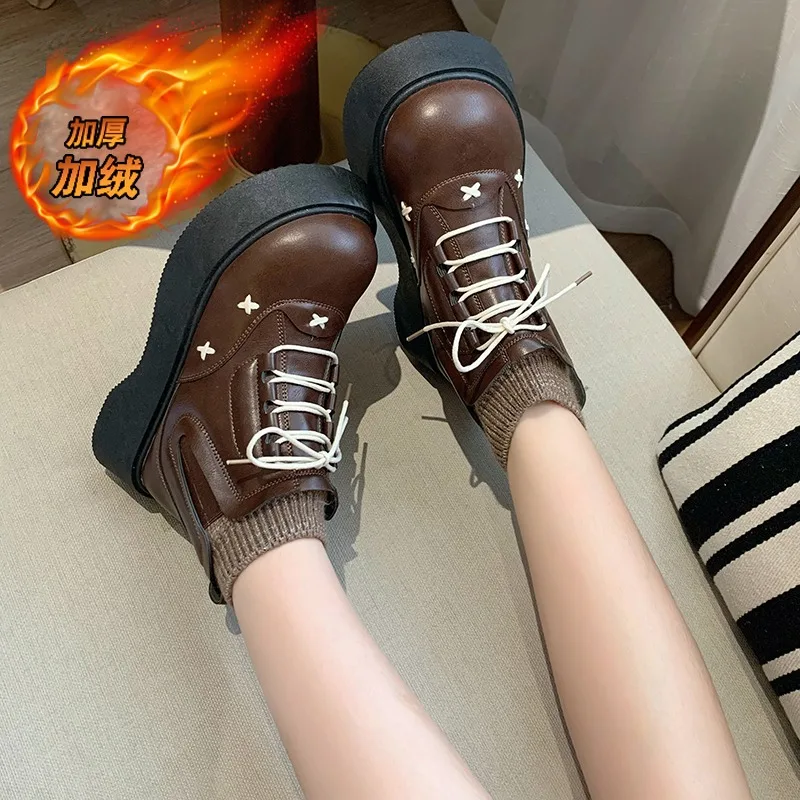 النساء منصة حذاء من الجلد الخريف الشتاء أنيقة لوليتا نمط السيدات أحذية كاجوال موضة بسيطة تنوعا الأحذية الجلدية النساء #1