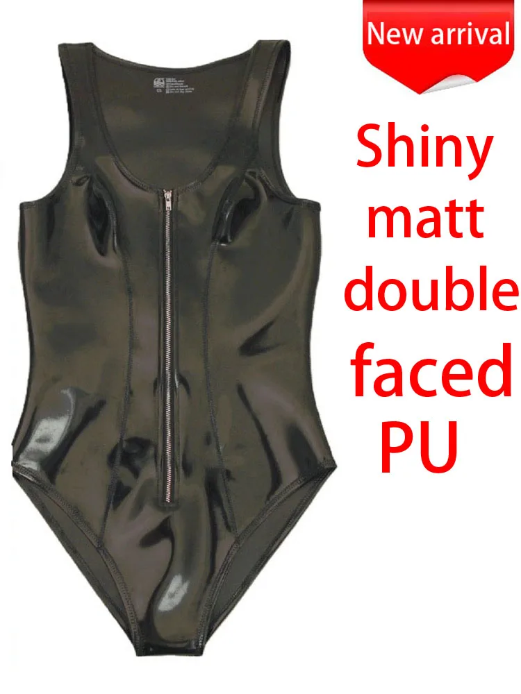 XS-4XL Glänzender, mattierter, doppelseitiger PU-Leder-Tanktop, Wet-Look, PVC-Body, Strumpfhose, Kunstlatex, wasserdichter Body, Teddies, Trikot-Badeanzug
