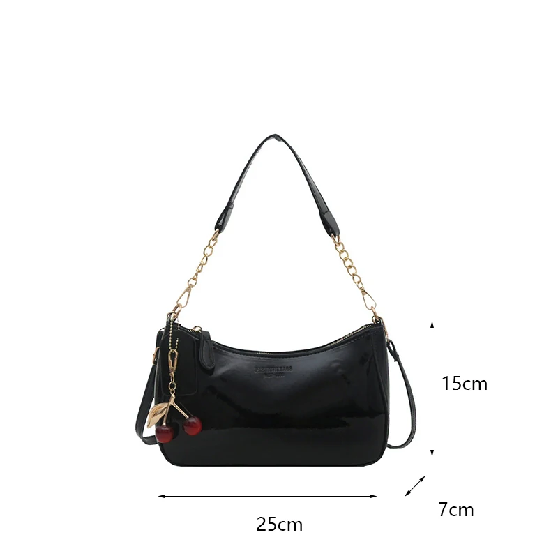 Neue Modische Damen-Handtasche aus PU-Leder, Einfarbig mit Kirsch-Anhänger, Vielseitige Schultertasche, Damen-Umhängetasche für den Alltag – Detail 25
