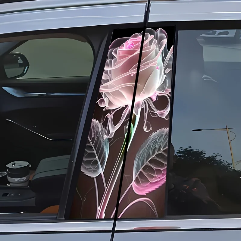 Sparkling pink crystal rose classical style love themed car stickers -2pcs self-adhesive B-pillar stickers,