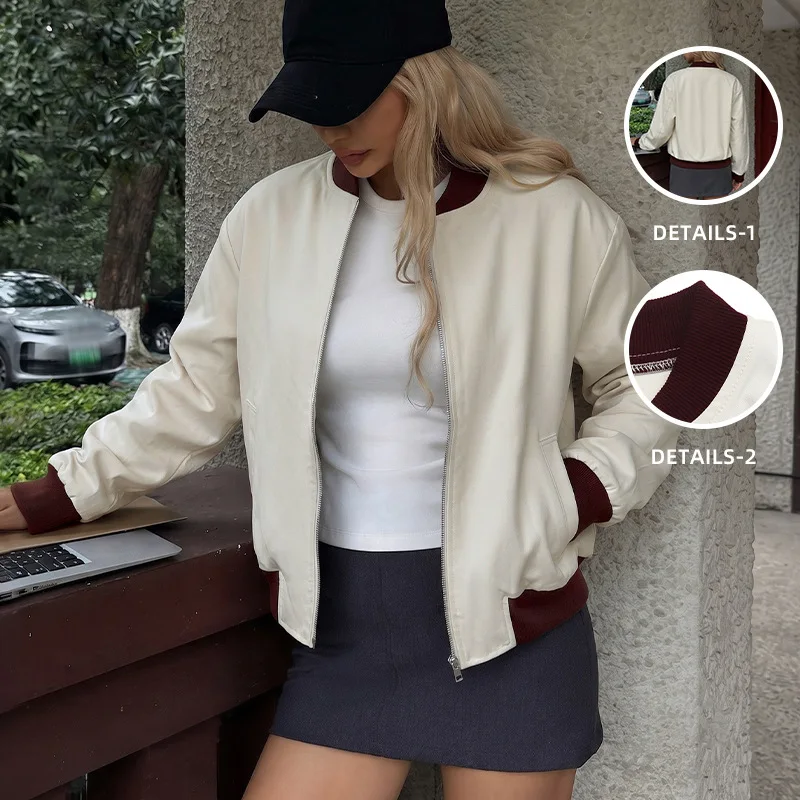 Women Coats Stand Collar Vintage Zipper Jackets Full Sleeve Casual Loose Y2k Streetwear Elegant Open Stitch Autumn Winter 2026