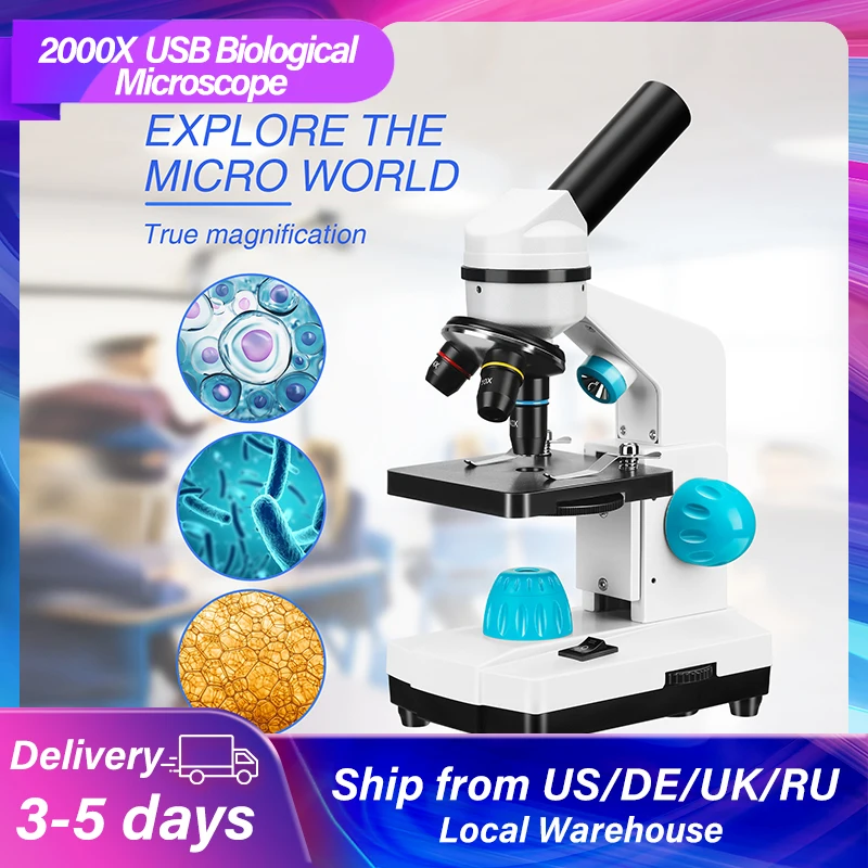 

100X-2000X Biological Microscopes with Microscope Slides Set Phone Adapter for Kids Students Adults School Laboratory Education