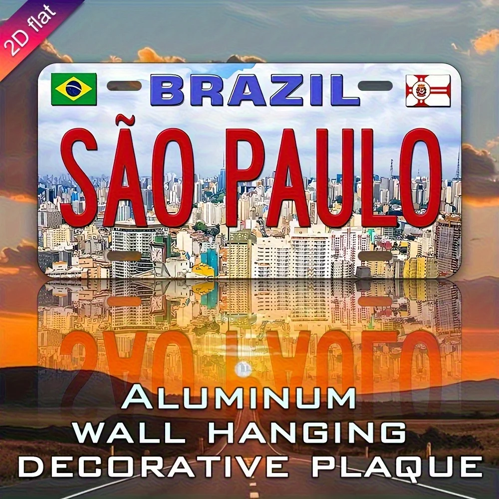 Metal Wall Art License Plate Sign - Sao Paulo, Brazil Cityscape Design, , UV Printed, Indoor/Outdoor Decor for Home, Bar, Cafe