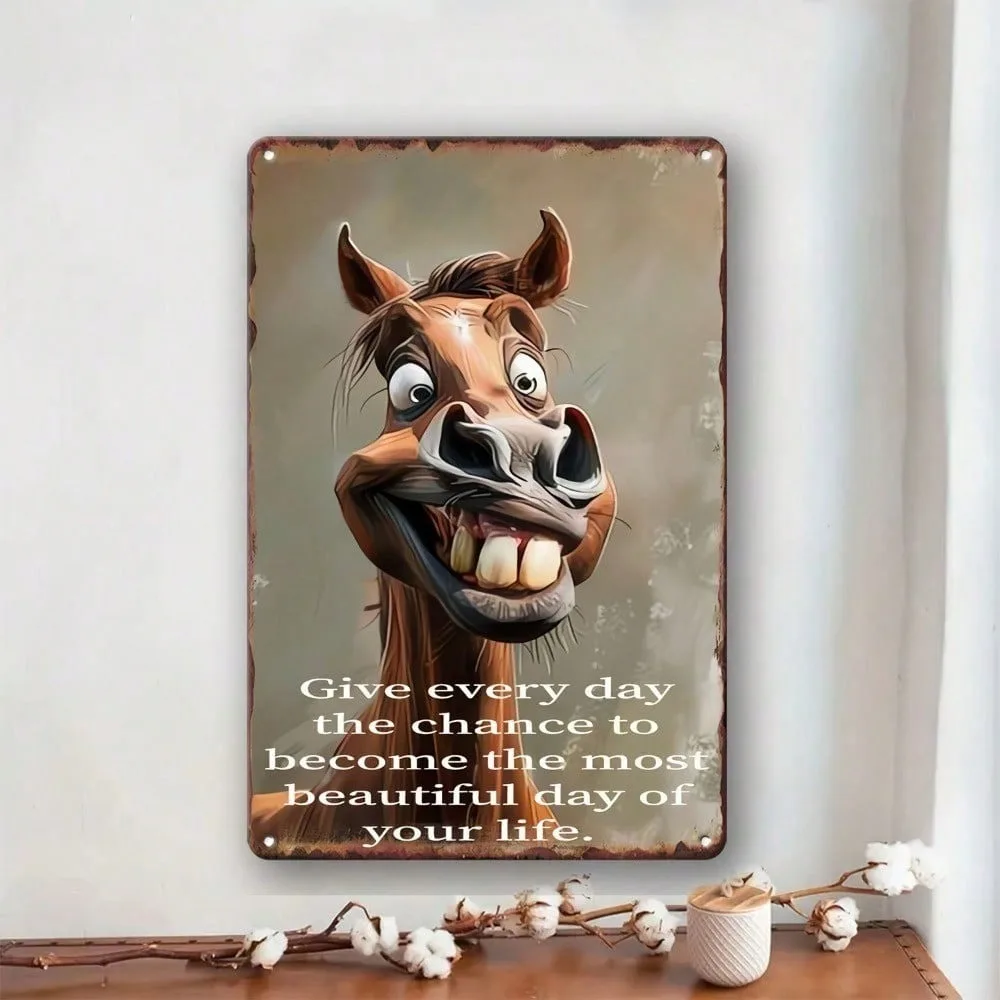 

Vintage Tin Sign Wall Art Deco Decor, Funny Horse Metal Sign for Home Bar Cafe - Perfect Ramadan 2026 & Valentine's Gift, Rustic