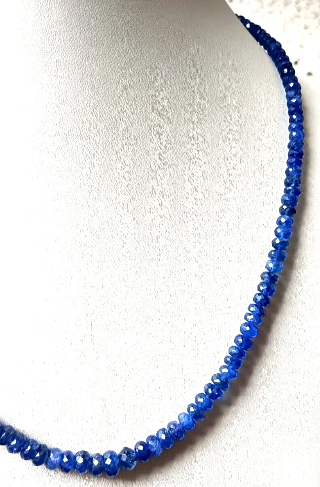 130 Cts. Natural Burma Blue Sapphire Faceted Beads Necklace Size19