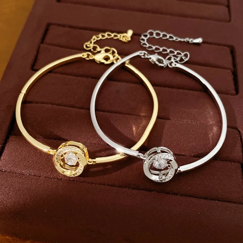 Luxury Planet CZ Thin Bangle for Women, Gold & Silver Tone Diamond Inlaid Bracelet Minimalist Daily Versatile Jewelry Gift