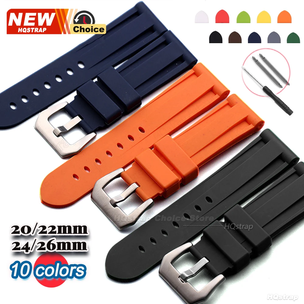 10 farben Gummi für Panerai Strap 20mm 22mm 24mm 26mm Sport Silikon Uhr Band Frauen Männer wasserdichte Armband Universal Gürtel