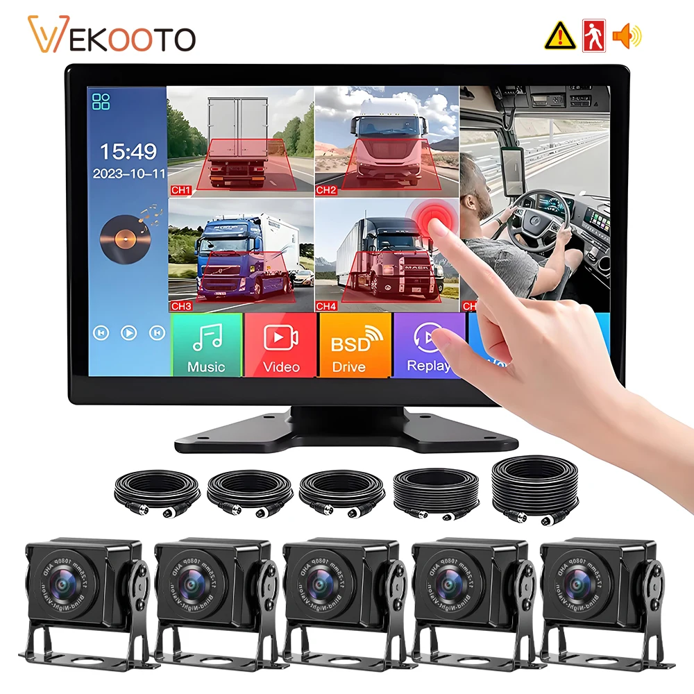 5-channel 10.1inch IPS Touch Screen Display Waterproof AHD Bsd AI Truck Monitoring Reverse Camera Night View Speaker Voice Alarm