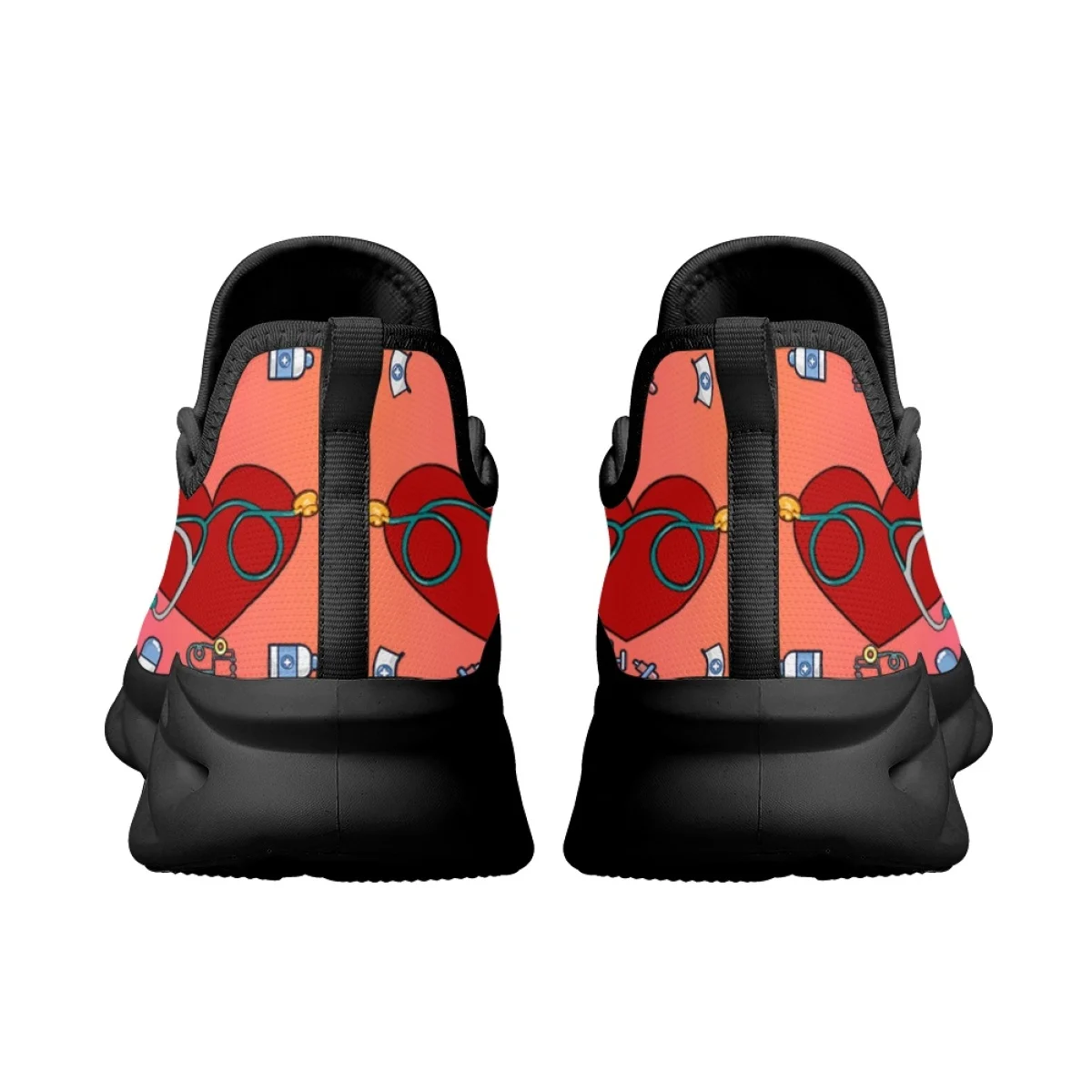 INSTANTARTS 2023 Women Sneakers Gradient Pink Nursing Shoe Cute Cartoon Nurse Doctor Medical Print Light Lace-up Platform Tennis