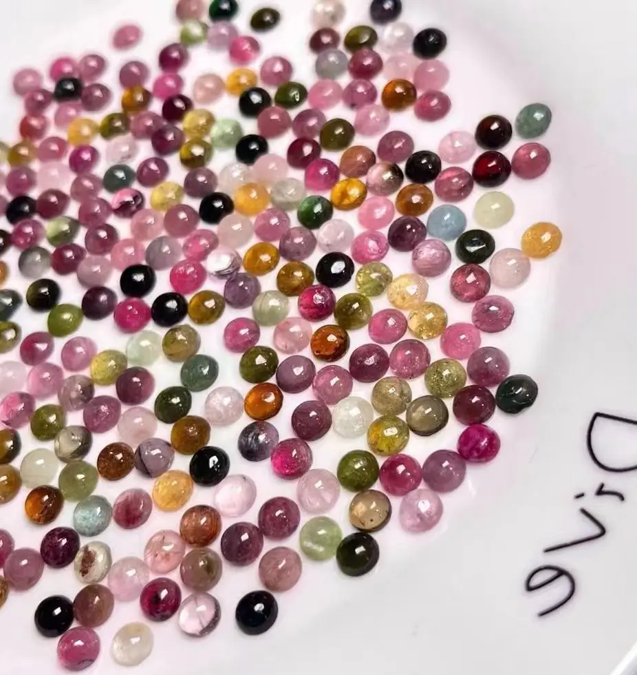 Wholesale 20pcs/lot Mixed Natural Multi Tourmaline Bead Cabochon 5mm 6mm Round Gemstone Ring Face