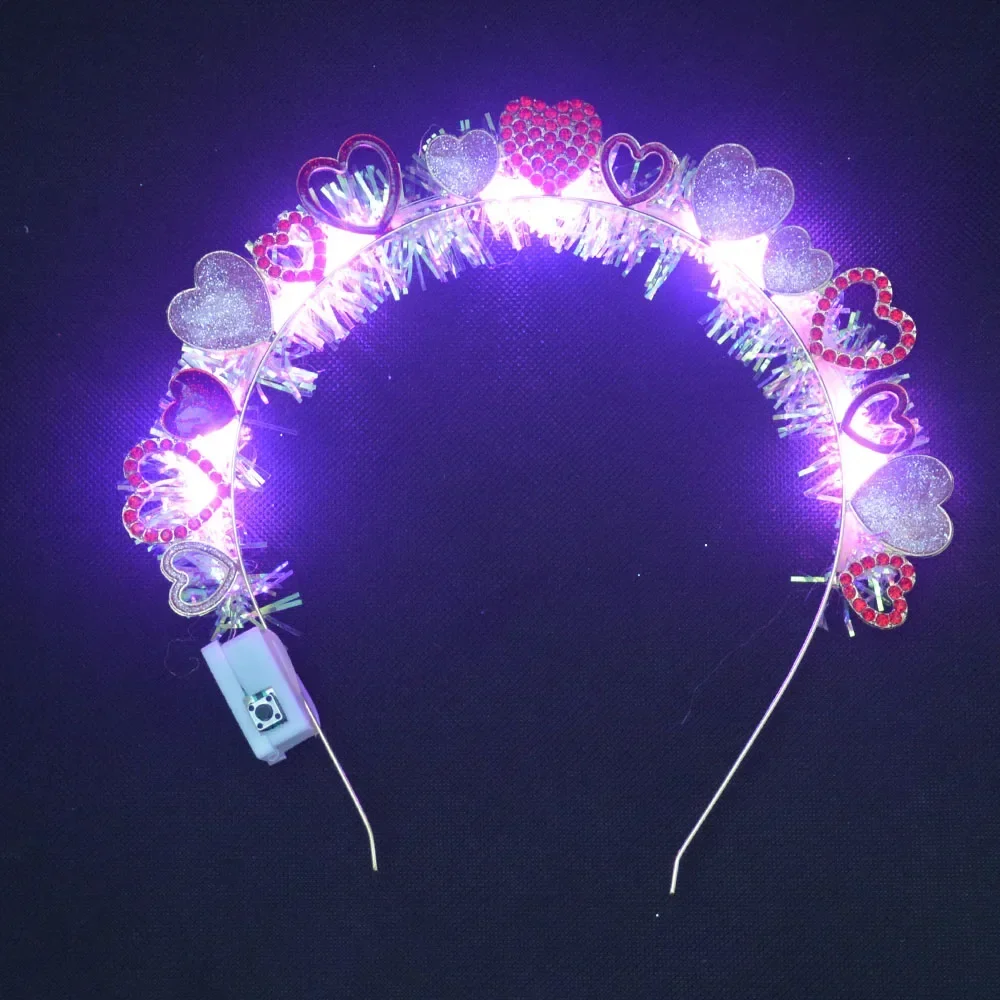 1 Stück Flash Light Up Stirnbänder Strass Lametta Stern Herz Haarband Krone für Braut Verlobung Glow Party Hochzeit Festival