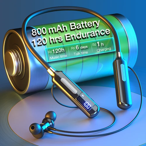 Imagen 2 del producto EARDECO con Chip deportivo, auriculares Bluetooth, auriculares inalámbricos de graves con micrófono, banda para el cuello, pasos, cronómetro de calorías